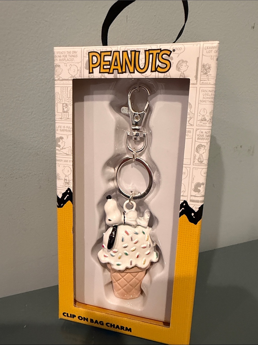 Peanuts Snoopy Ice Cream Cone Bag Charm - White, Tan, Black